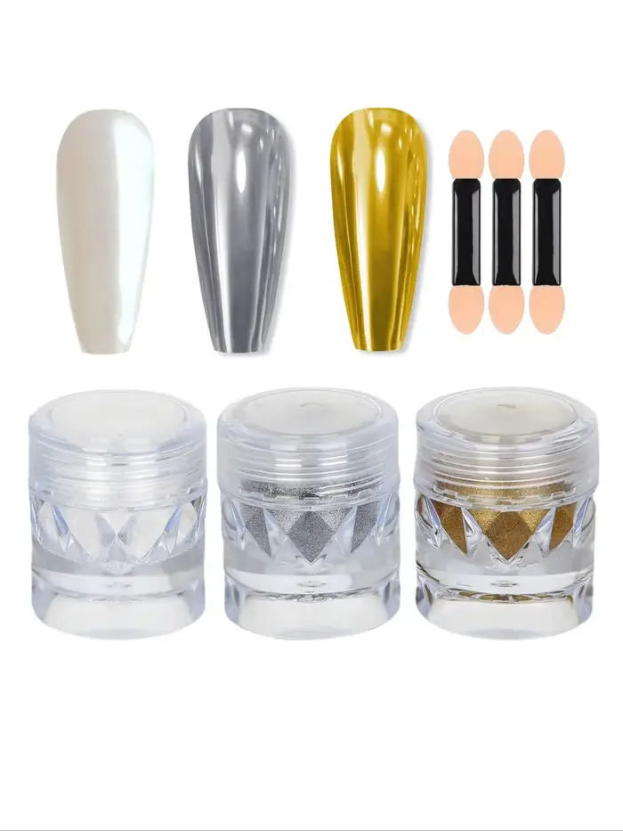 Ensemble de 3 poudres à ongles effet miroir, parfait pour le nail art DIY et la création de motifs a