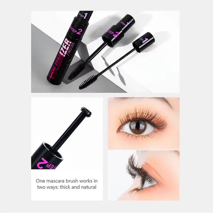 Mascara 2 en 1 Long et épais, brosse en Gel de silice, allonge le Volume, imperméable, durable, beauté des yeux, cosmétiques