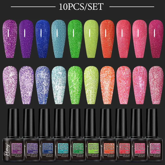 Lot de 10 vernis à ongles gel pailleté - Vernis brillant