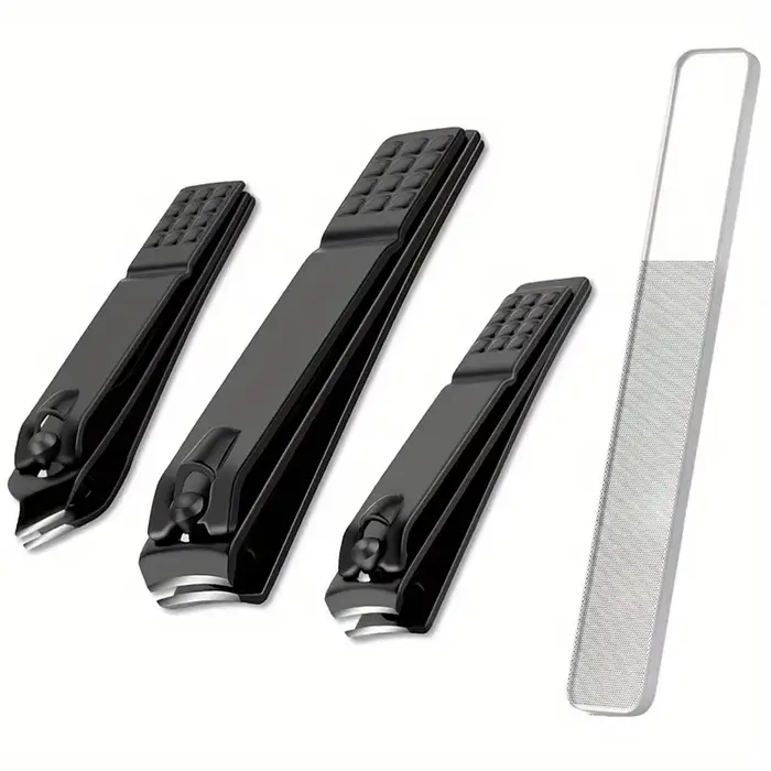 Coupe-ongles noir en acier inoxydable, 4 pièces, avec lime en verre nano, ensemble d'outils de manuc