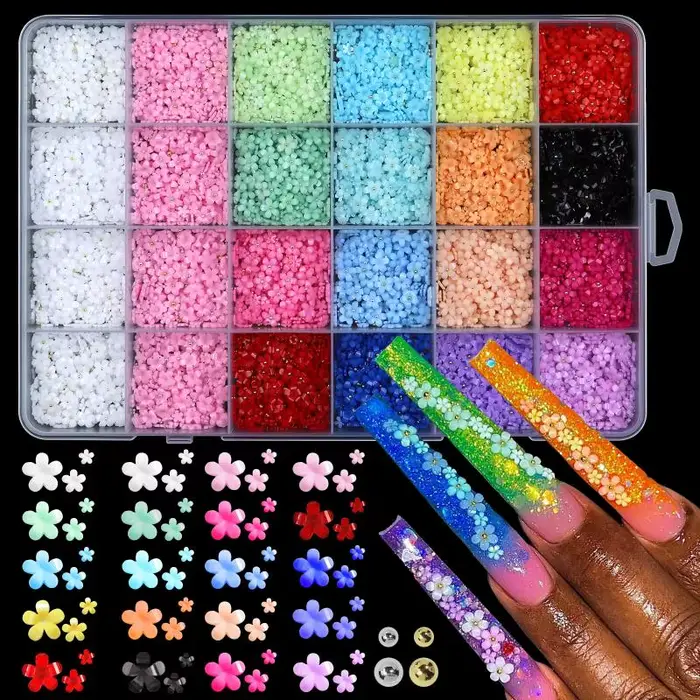 ● Décorations d'ongles en forme de fleurs à cinq pétales mélangées (6/12/24 grilles)