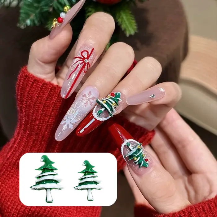 50 pièces 3D créatif arbre de noël résine Nail Art breloques dessin animé simulé neige vert