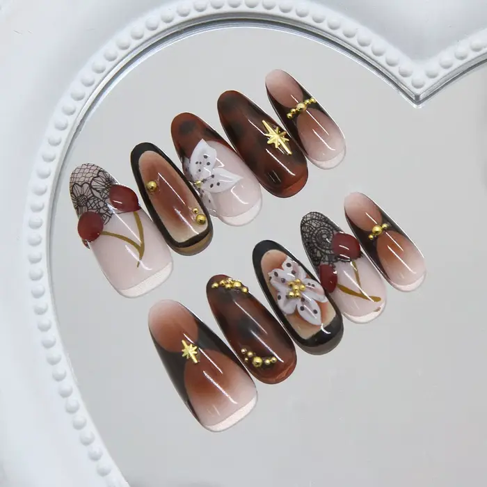 Faux ongles amande marron effet ombre