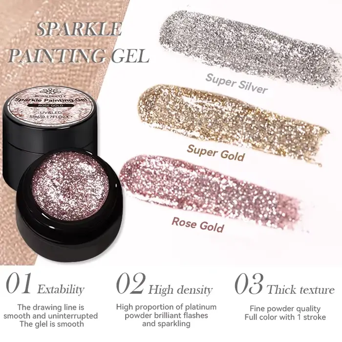 BORN PRETTY 5ml Super or Rose or argent paillettes brillant scintillant français Semi Permanent manucure peinture à ongles Gel UV