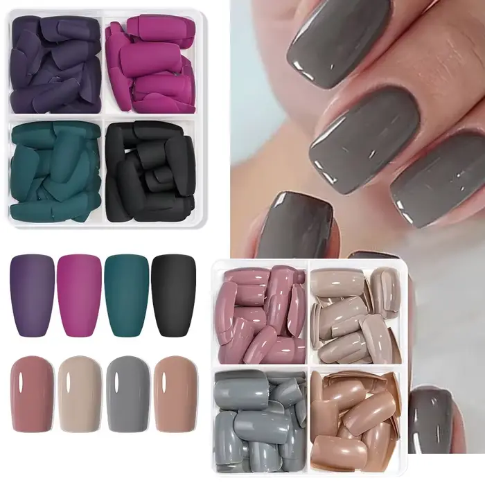 96 pièces ongles mats de couleur unie, faux ongles courts à couverture complète, faux ongles courts 