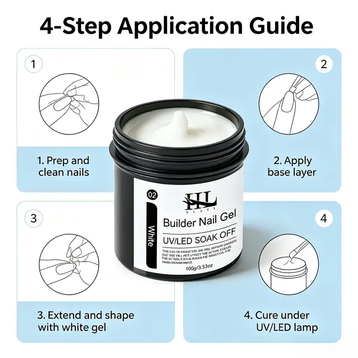 Gel de construction pour ongles blanc soak-off 100g, gel UV LED blanc opaque pour extension et renforcement des ongles, pour salon, maison et manucure DIY