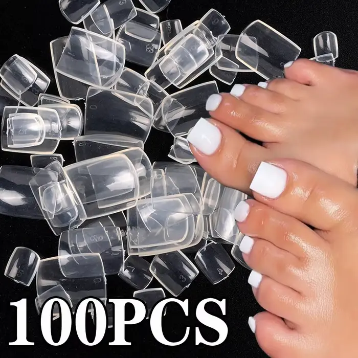 100 pièces faux orteils ongles français carré Nature blanc clair
