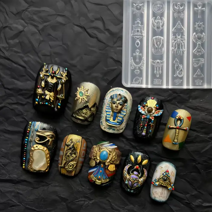 Un style égyptien rétro exotique bijoux byzantin relief Nail art art art tridimensionnel moule en si