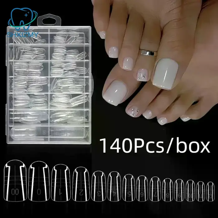 140 pièces/boîte couverture complète faux ongles Ultra mince clair presse sur orteil pied ongles conseils artificiel acrylique faux ongles Art manucure outil