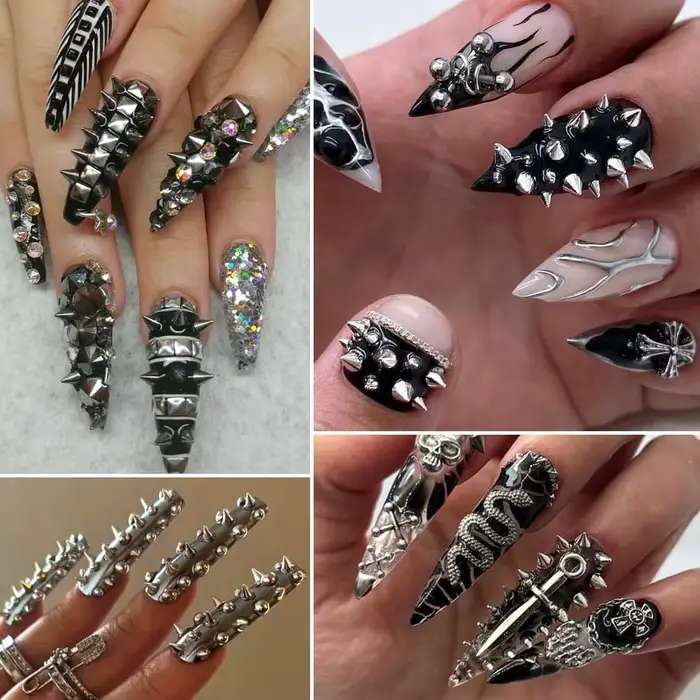 Mini clous d'art d'ongle Punk en métal 3D, tailles mixtes, pointes de cône or noir, Rivets en alliag