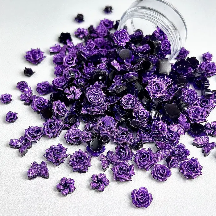 Décoration d'ongles en forme de fleurs violettes douces, 30 pièces, bourgeons de roses et de camélia