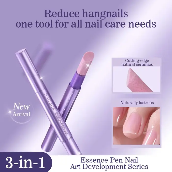 Stylo 3 en 1 pour Nail Art, armure des mains, brosse à Essence, poussoir à cuticules, outils de soin