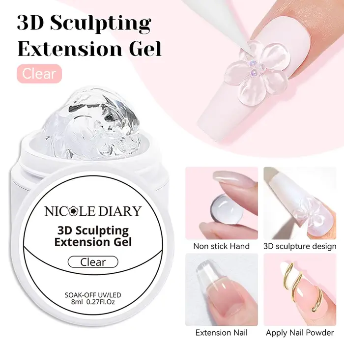 NICOLE DIARY blanc antiadhésif Extension de main Gel vernis à ongles pour 3D façonnage sculpture fleur bricolage Nail