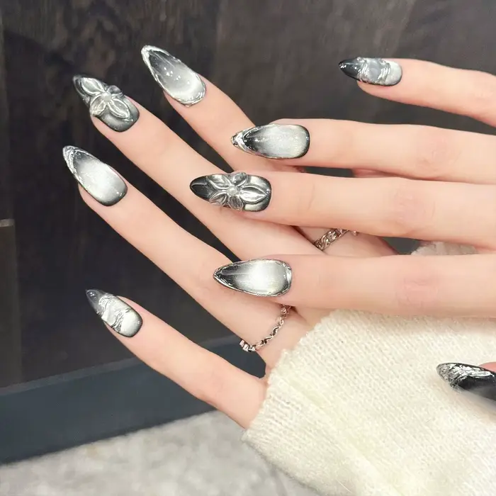 10 pièces faux ongles faits à la main avec dégradé rose vert court amande presse