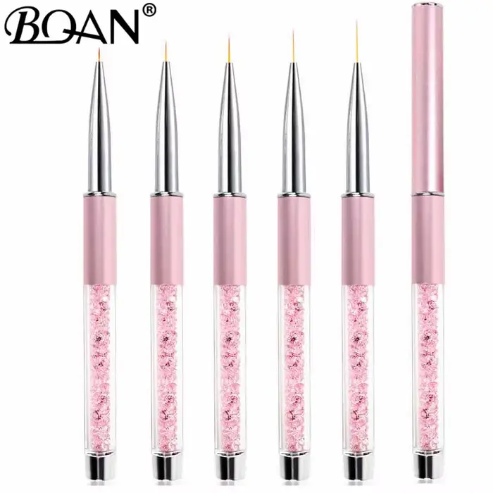 BQAN Pinceau à gel pour nail art avec manche en cristal rose 5/7/9/11/15 mm