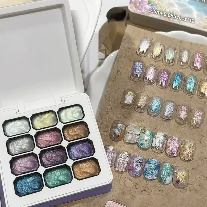 Vernis à ongles semi-permanent 12 couleurs effet nacré brillant, gel UV/LED populaire pour le nail a