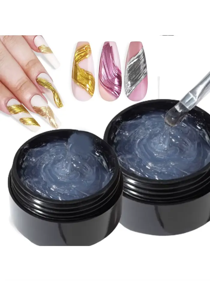 Gel à ongles transparent 3D 5/15 ml et poudre miroir pour nail art créant un nail art métallique tri
