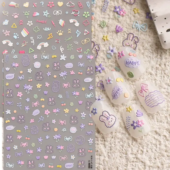 Autocollants pour Nail Art en relief arc-en-ciel