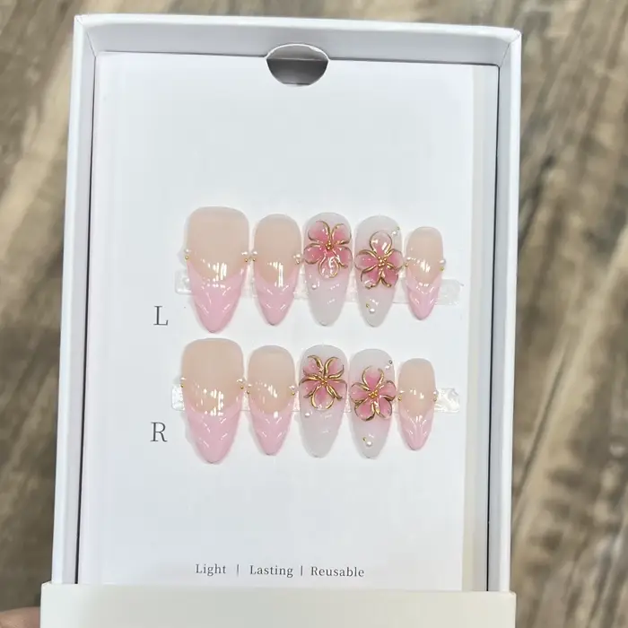 Faux ongles à pression faits à la main, Fruits d'été, couverture complète, Design 3D coloré, amande