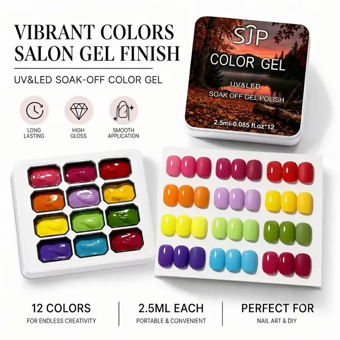 Gel solide pour soins des ongles arc-en-ciel 12 couleurs