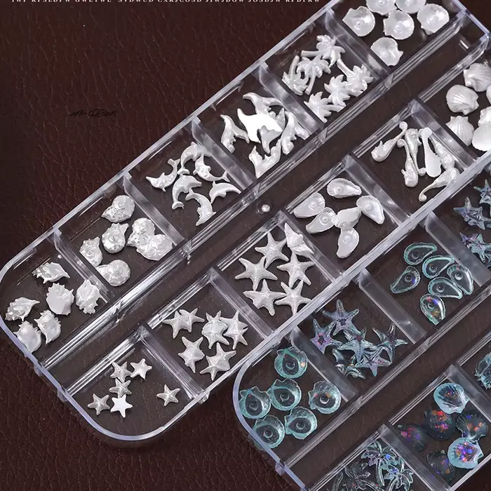 12 grilles/boîte 3D Nail Art breloques aurore coquilles étoile de mer queue de sirène accessoire pour rêveur océanique manucure Look