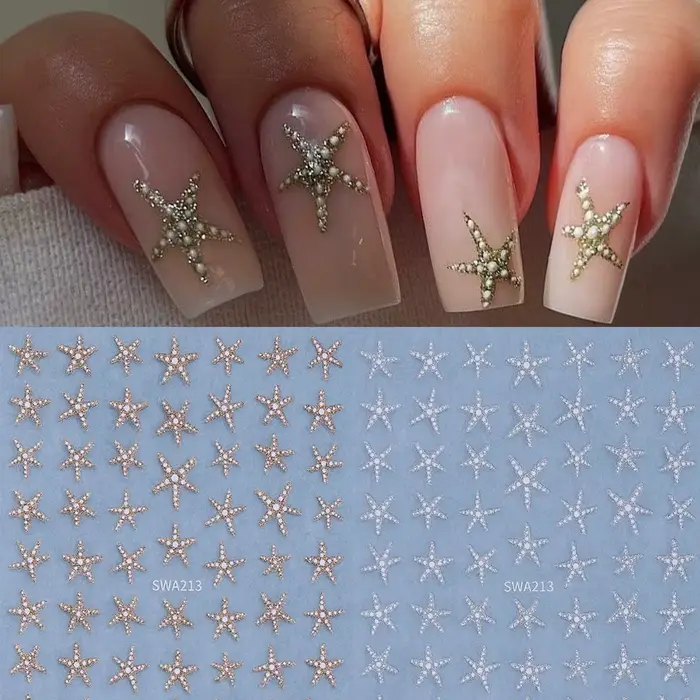 2 autocollants pour ongles en forme d'étoile de mer
