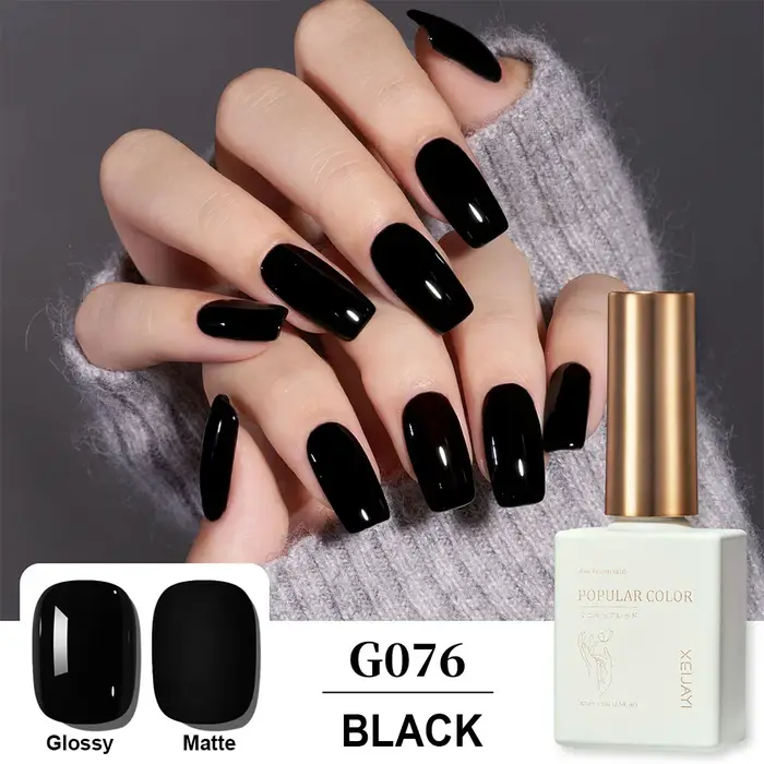 Vernis à ongles en gel noir pur 15 ml, UV-LED, à retirer par trempage, haute pigmentation, couvrance totale, longue durée, qualité salon, gel de manucure