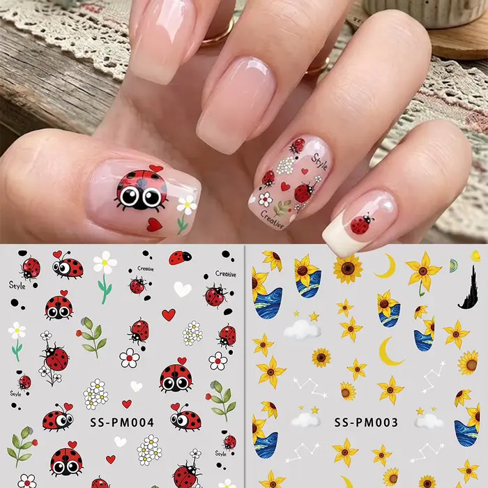 Autocollants pour ongles mignons en forme de grenouille de dessin animé et d'avocat, motifs animaux 