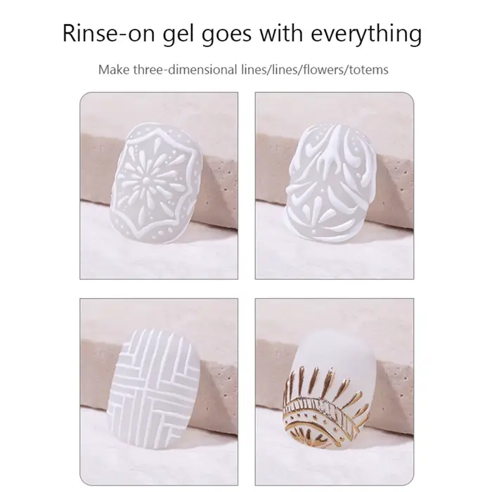 Verhéritage à Ongles en Gel Gaufré Peint 3D en Noir et Blanc