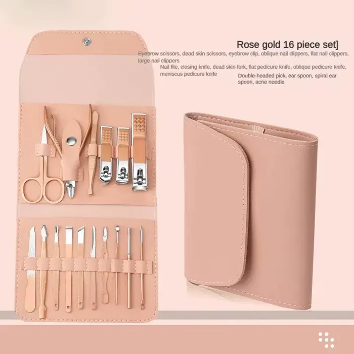 Ensemble de manucure professionnel 16 pièces, kit complet en acier inoxydable, ensembles de pédicure