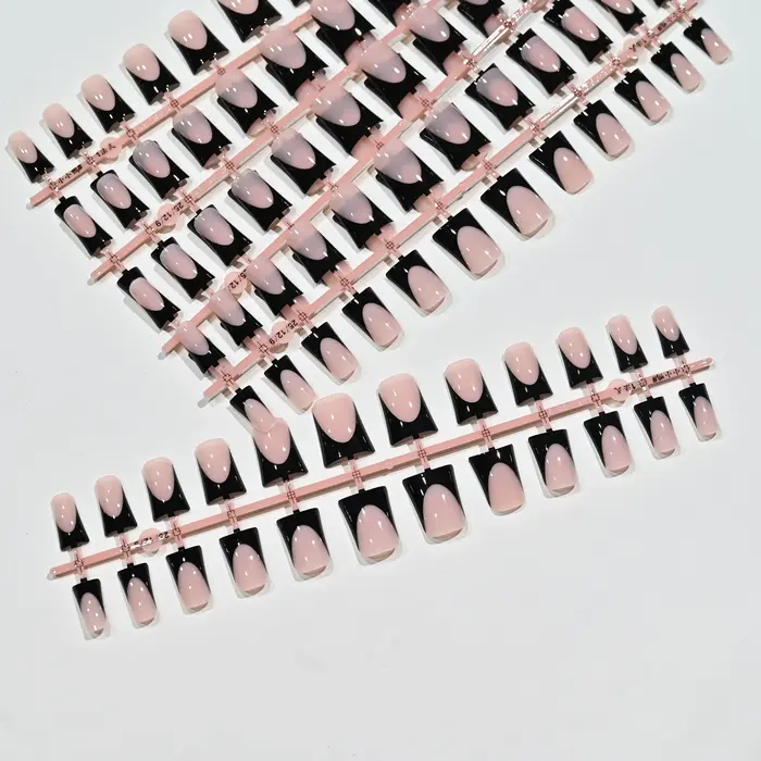 120 faux ongles noirs en forme de bec de canard, style Y2K, à presser, courts, carrés, pré-finis, prêts à poser