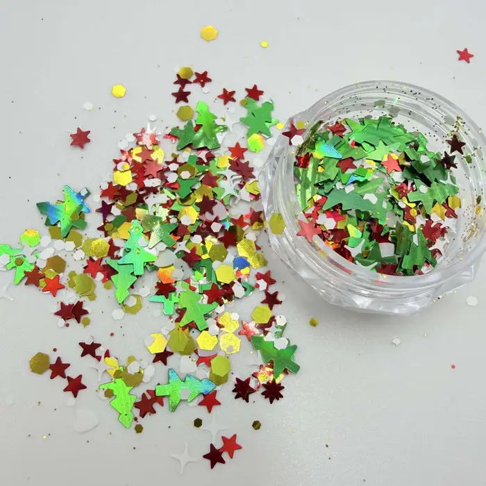 Décorations de Noël pour ongles : paillettes scintillantes, breloques, flocons de neige, étoiles, arbres, confettis, paillettes holographiques, flocons pour décoration d'ongles de Noël.