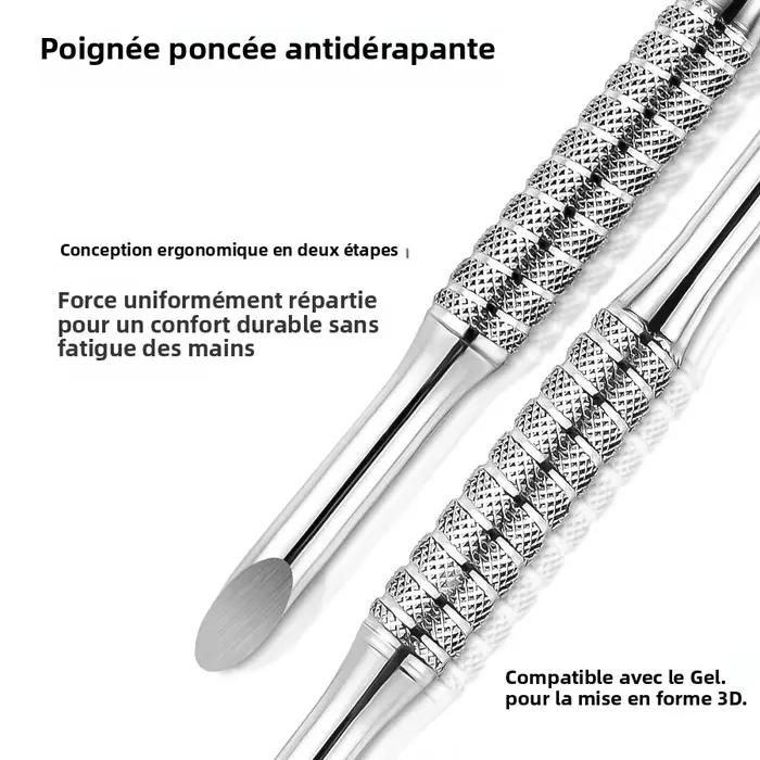 Poussoir à cuticules à sabot coudé à Double tête