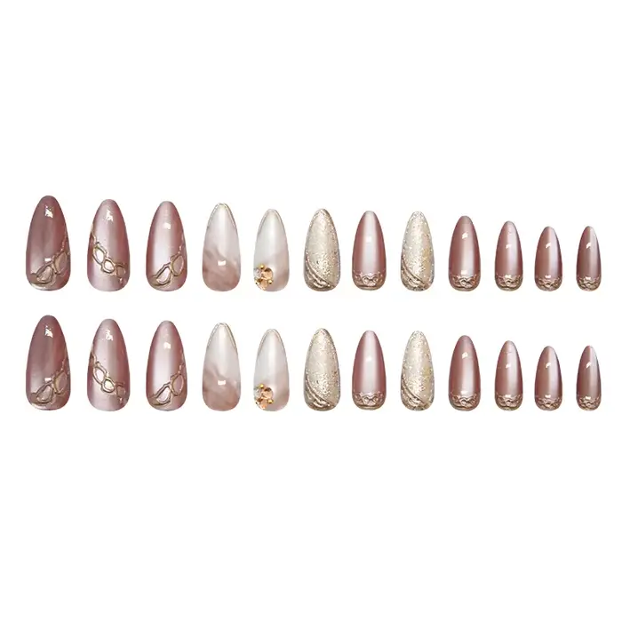 Faux ongles œil de chat marron à pression pour filles