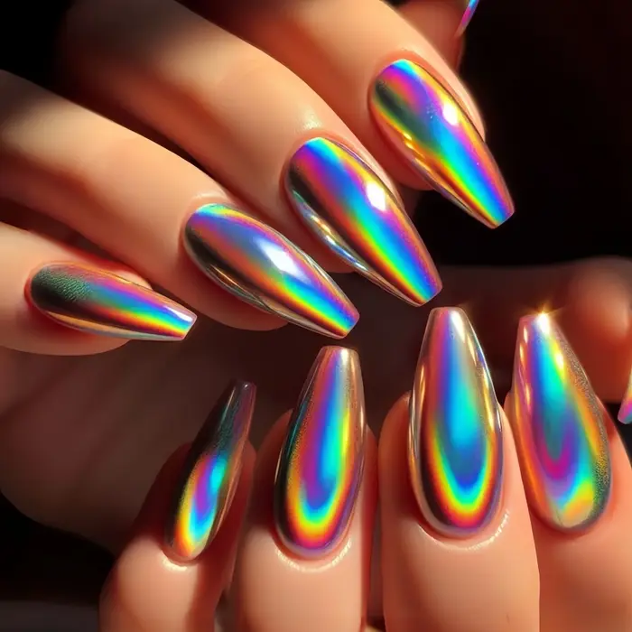 Faux ongles mi-longs holographiques