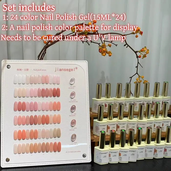 Ensemble de gel à ongles en soie de jade 24 couleurs pour salons de beauté, ongles au fini lumineux 