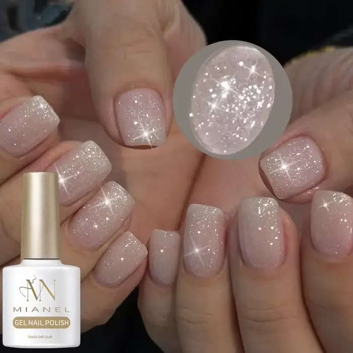 MIANEL 10ml Vernis à ongles gel rose nude scintillant UV LED Soak Off longue tenue pour nail art