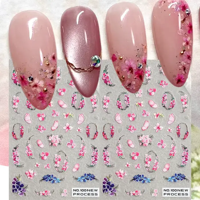 Autocollants pour ongles à fleurs roses