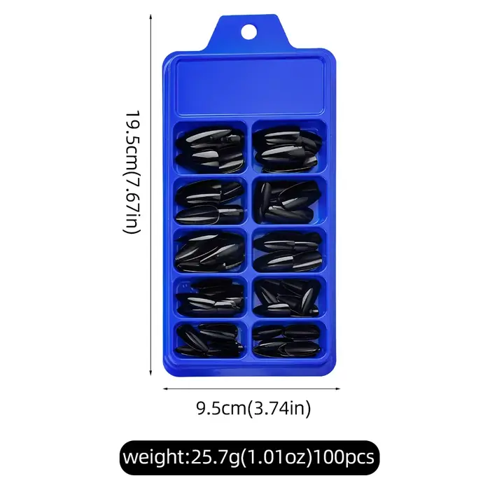 100 faux ongles noirs en acrylique, forme amande, à presser, réutilisables, style français, couvranc