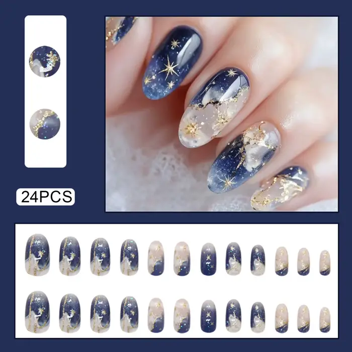 24 pièces ambre Rose faux ongles presse sur ongles avec peinture à l'huile motifs de fleurs longue a