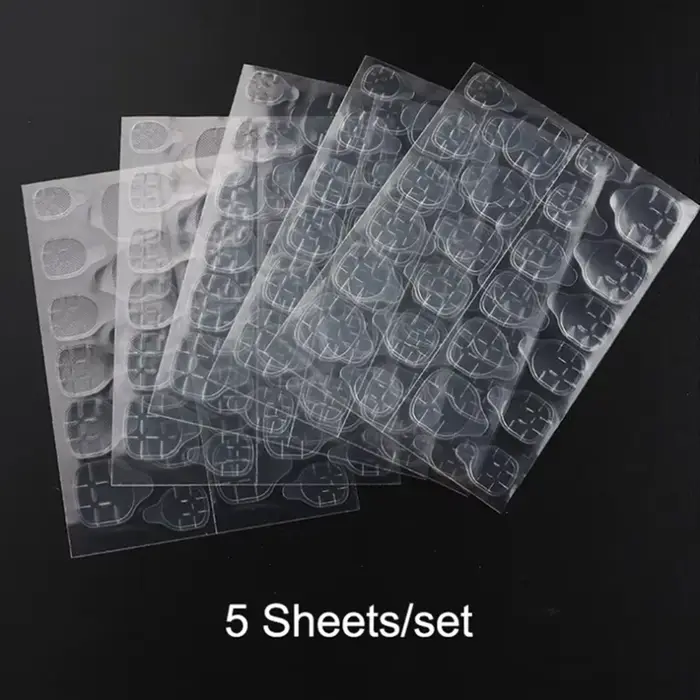 5 feuilles 120 pièces colle adhésive Double face autocollant ruban collant colle à ongles pour faux 