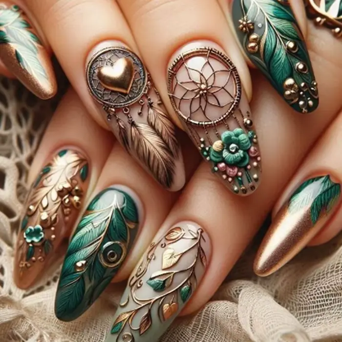 24 pièces/ensemble faux ongles mi-longs fleurs de dragon jaunes conception de plumes pour le printemps été pointes