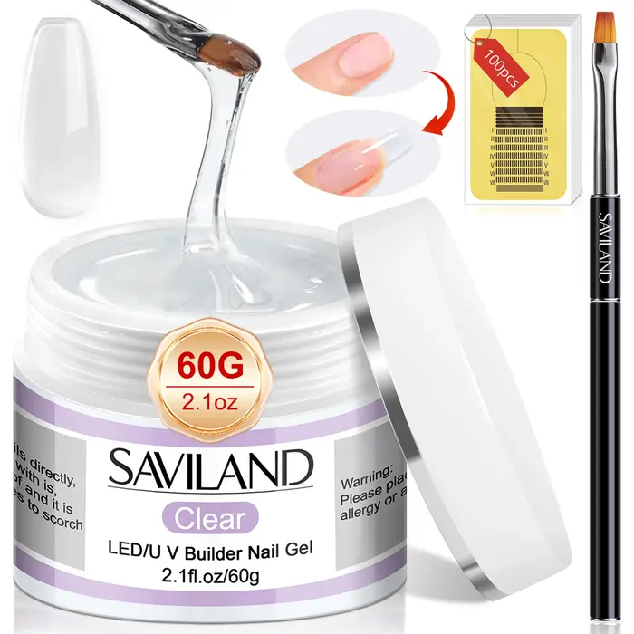 SAVILAND Builder Kit de gel pour ongles 60g Ensemble d'extension d'ongles transparent avec 100 formes