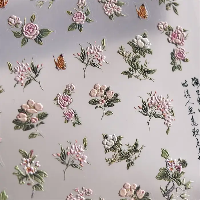 Autocollants 5D japonais en relief pour Nail Art, 1 pièce, pétale rose, fleur rétro élégante, transf