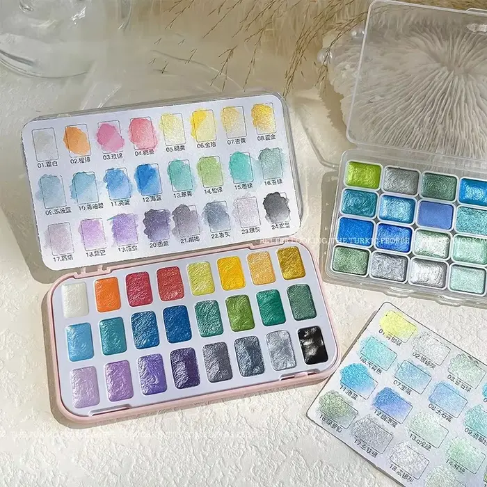 24 couleurs ongles solide Pigment Aurora nacré Nail Art aquarelle métallique Palette peinture dessiner Chrome caméléon