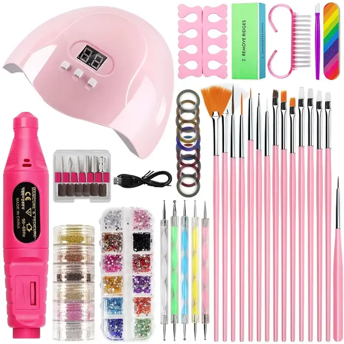 Manucure avec UV Lampe et Ongles Perceuse Glitter Poudre Kit pour Acrylique