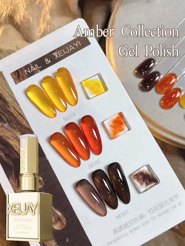 XEIJAYI Lot de 3 Gels Ongles Orange Ambré 15ML Semi-Permanents pour Nail Art