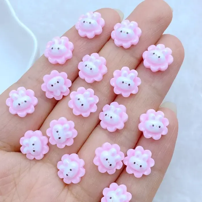 50 pièces/ensemble dessin animé fleur lapin Ontwerpen Nail Art décoration Hars 3d Bedels Nagel Accessoires manucure pour Vrouwen Meisjes