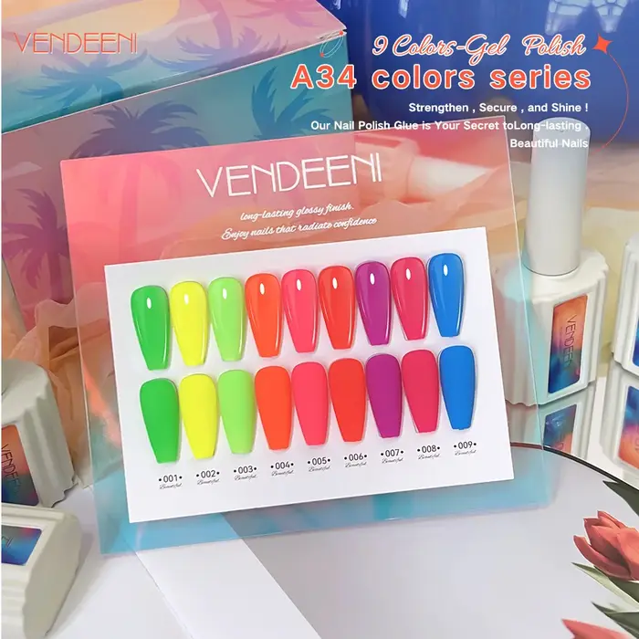 Vernis à ongles gel coloré Vendeeni 9 couleurs/ensemble, semi-permanent, UV LED, effet arc-en-ciel, 