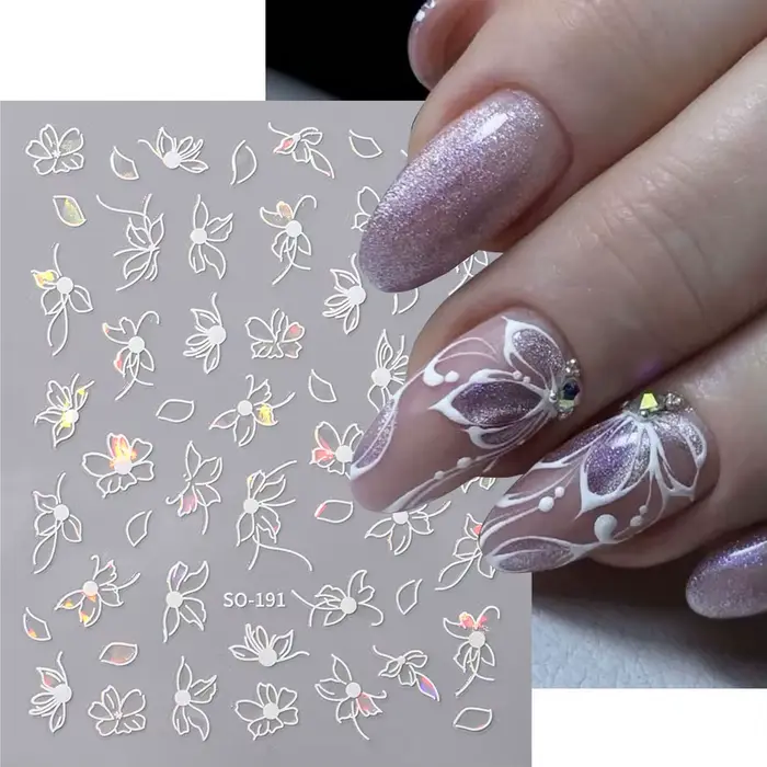 2 pièces 3D Laser noir blanc fleur décalcomanies abstraite rayure fleur pétales conception autocolla
